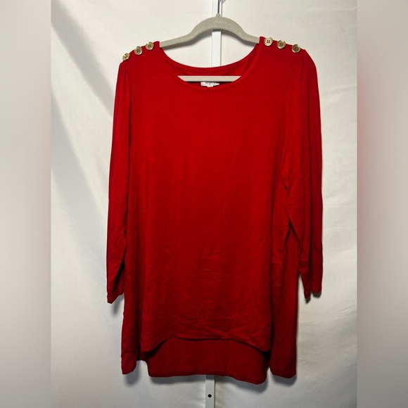 Kim Rogers Red Top With Gold Button Detailing - Picture 1 of 5
